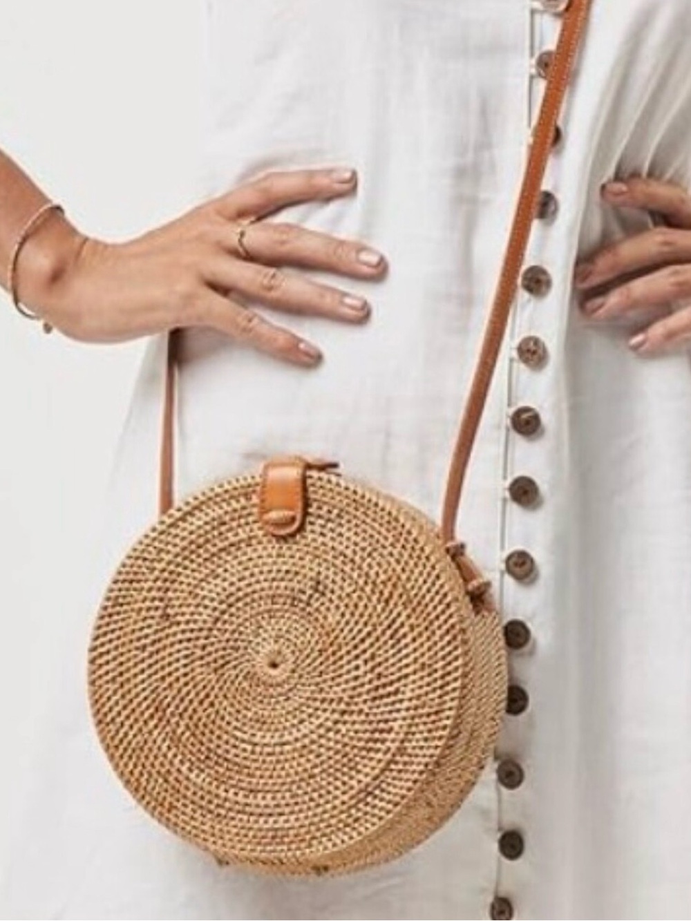 Round Woven Rattan Crossbody Bag - Bali Style Straw Circle Purse